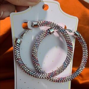 Eye Candy Multicolor Crystal Hoop Earrings🩷🩵